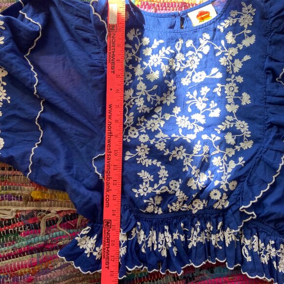 Farm Rio Blue Floral Embroidered Women's Top Size S Boho Peasant Colorful AS IS - Picture 10 of 13